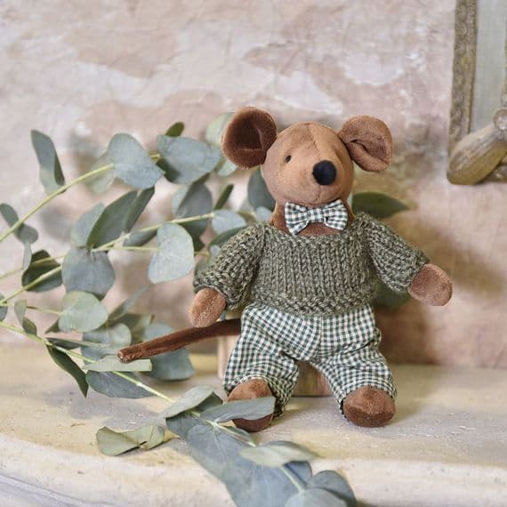 Mouse with Green Gingham Trousers & Hand-knitted Jumper