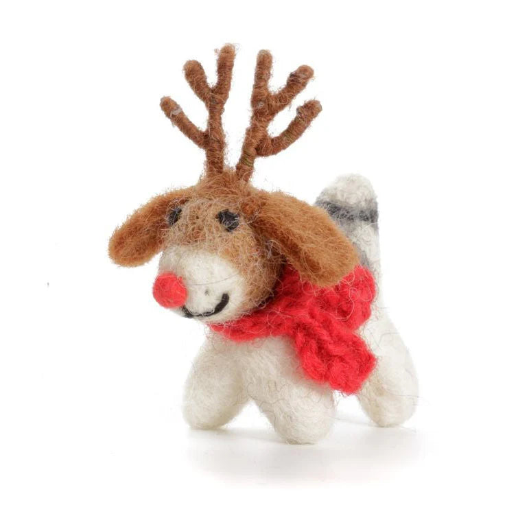 Mini Fox Terrier with Antlers Felt Decoration