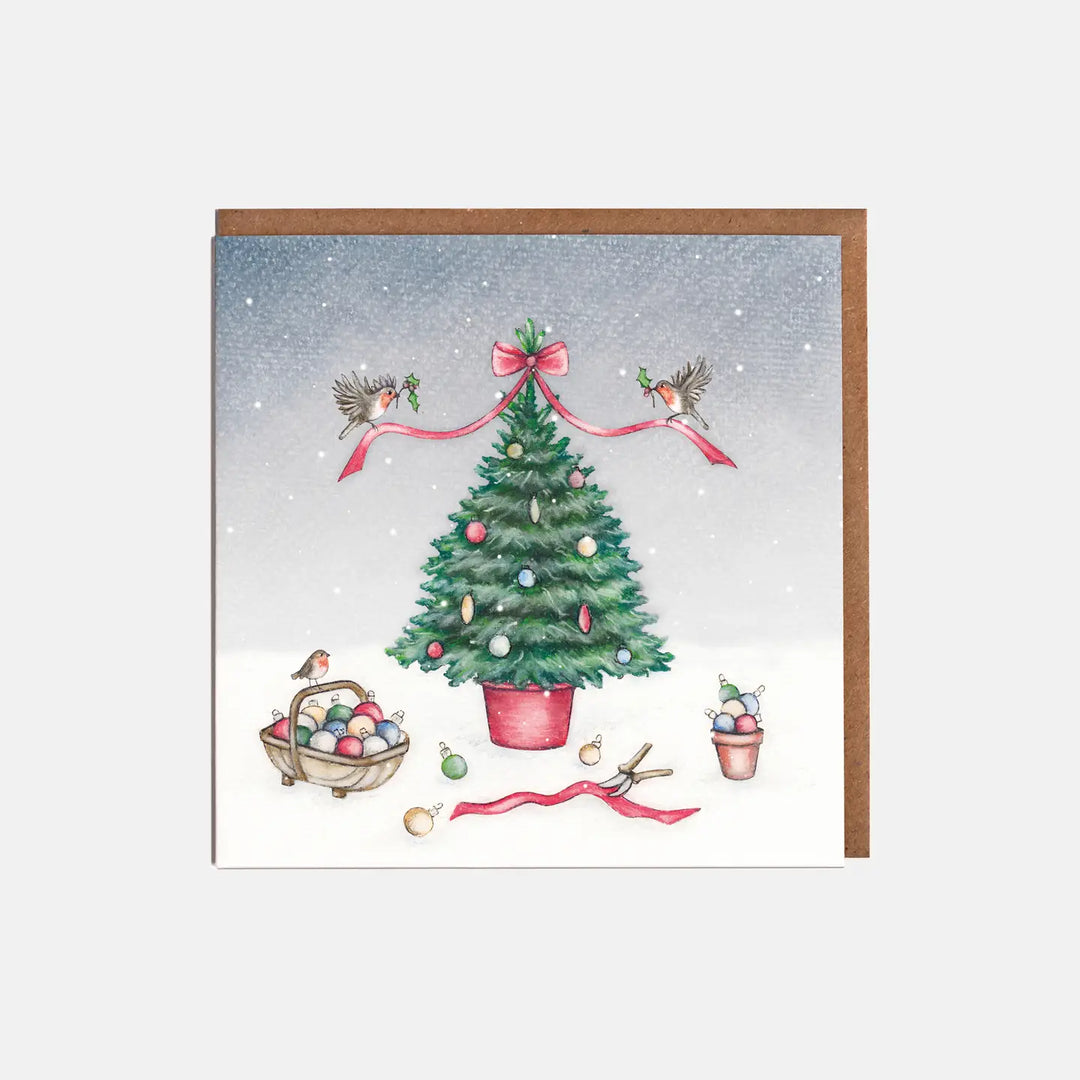 Christmas Tree and Robins Christmas Card