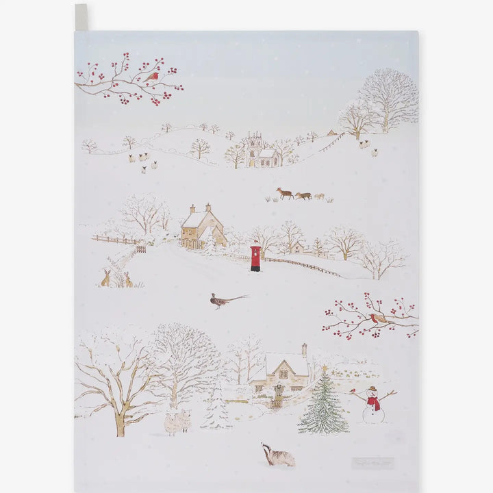 Snowy Village Scene Tea Towel
