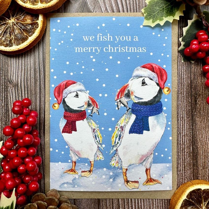 Christmas Puffin Eco-Friendly Card