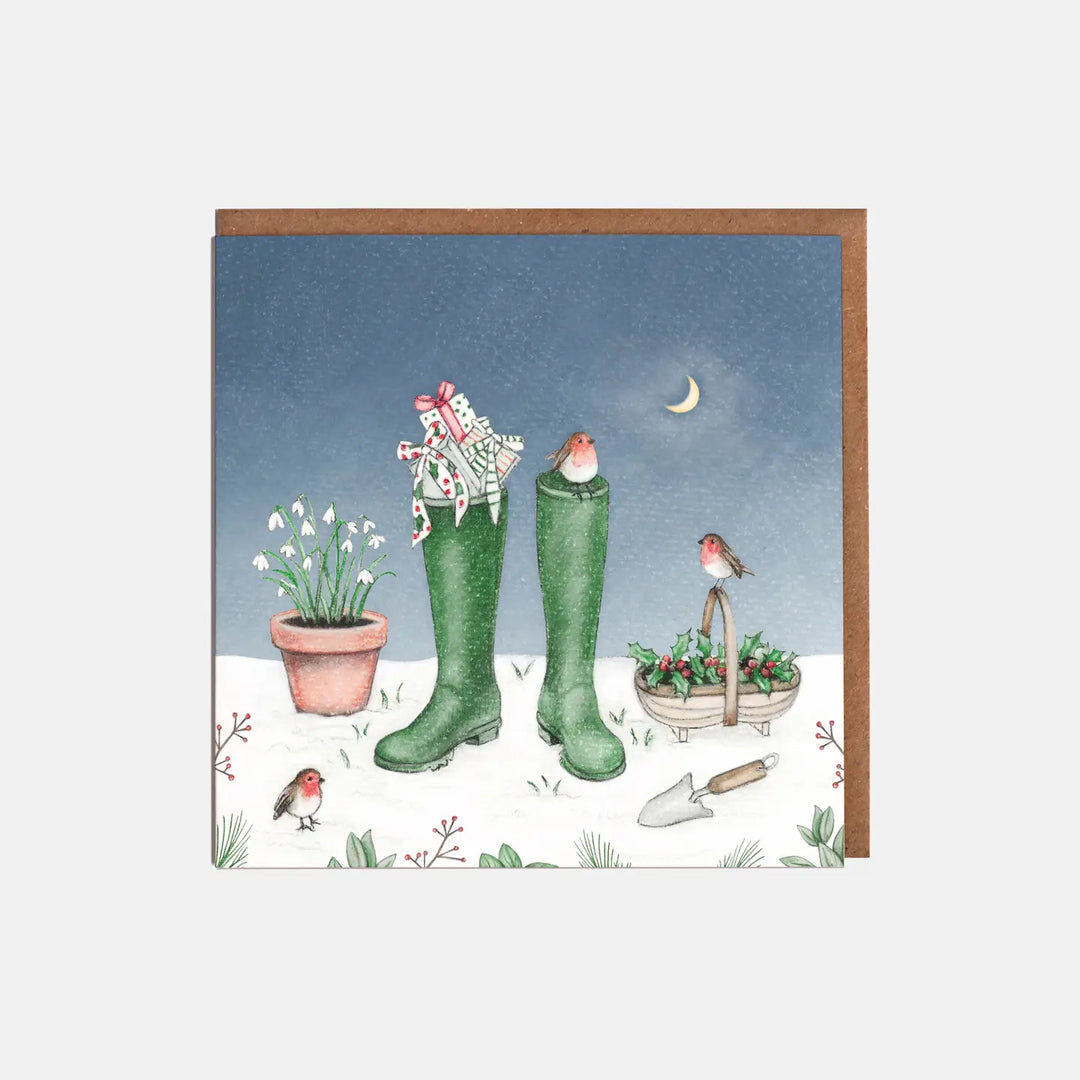 Wellies and Robins Christmas Card