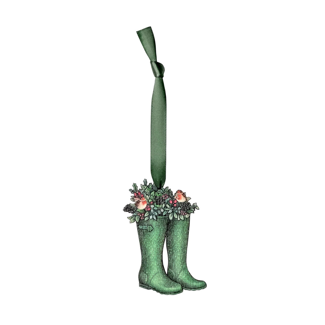 Wellington Boot Wooden Christmas Decoration