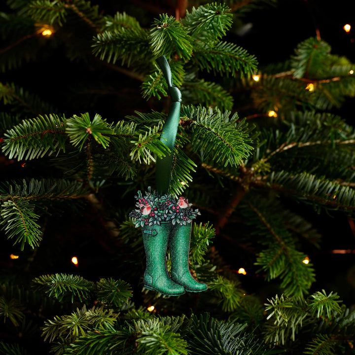 Wellington Boot Wooden Christmas Decoration
