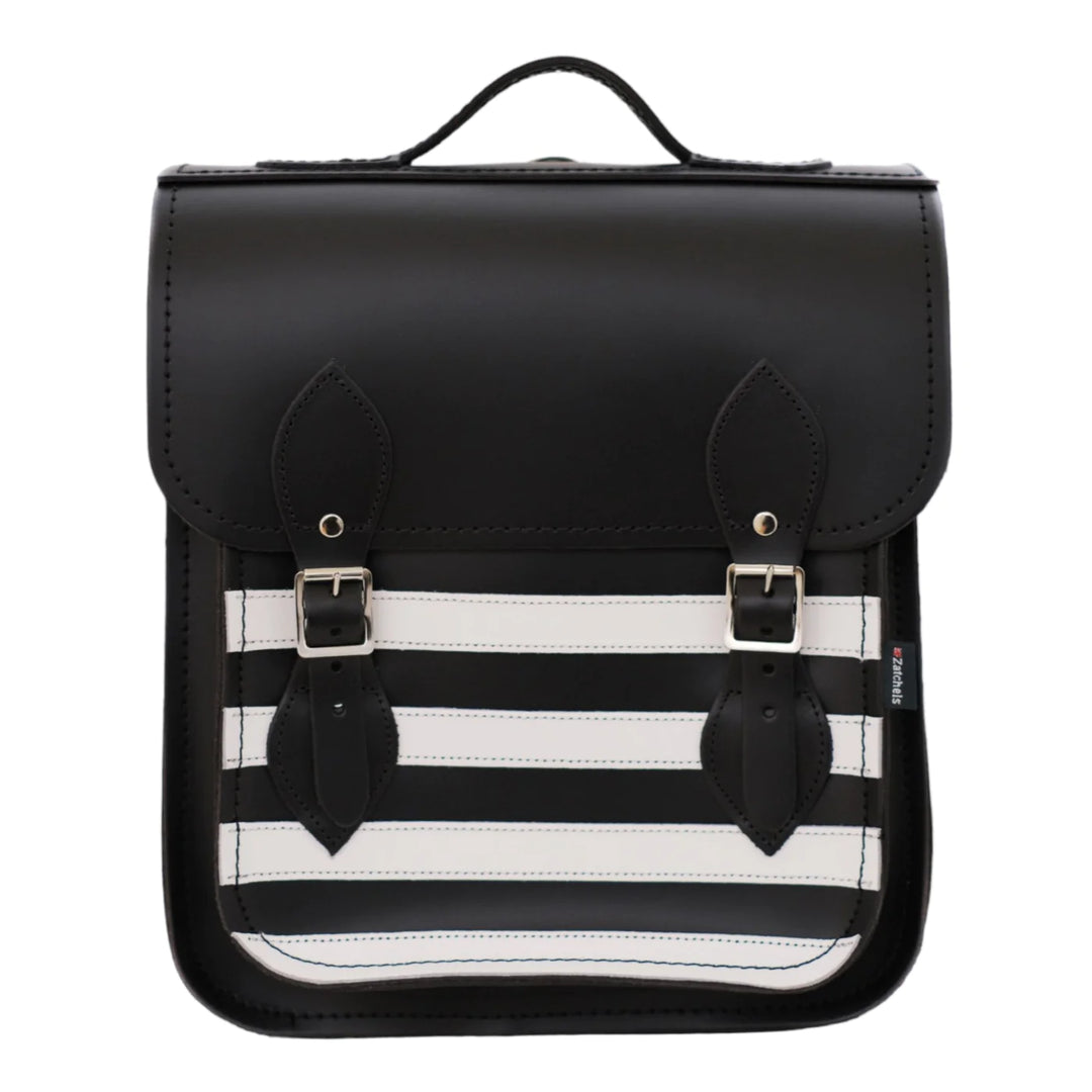 Zatchels Handmade Leather City Backpack - Gothic Black & White Stripe
