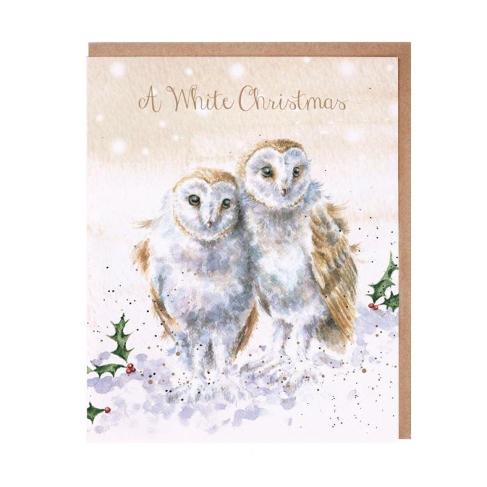 'A White Christmas' Owls Christmas Greeting Card