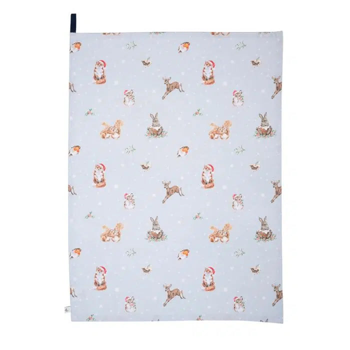 'Winter Woodlanders' Blue Tea Towel