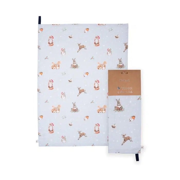 'Winter Woodlanders' Blue Tea Towel
