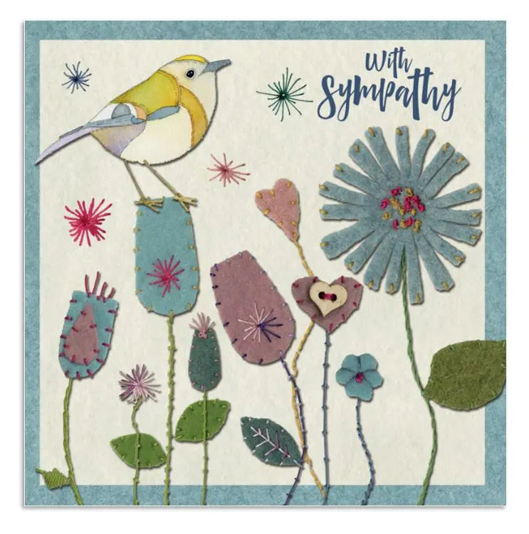 Stitched Birdies With Sympathy Greetings Card
