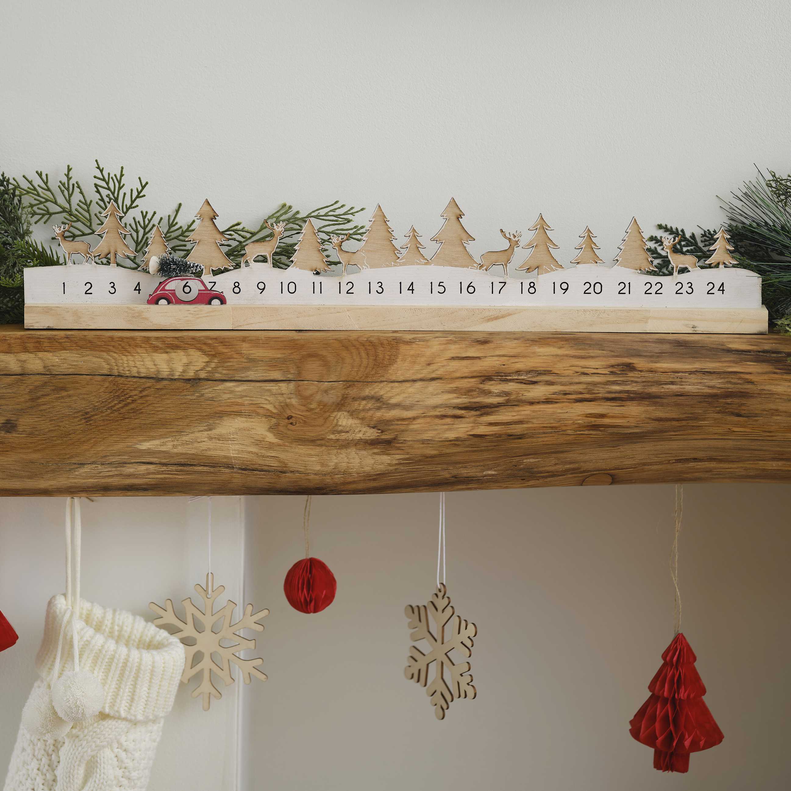 Wooden Reusable Advent Calendar with Moveable Car