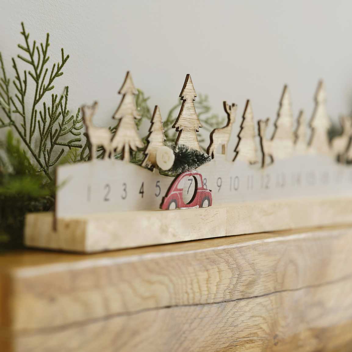Wooden Reusable Advent Calendar with Moveable Car