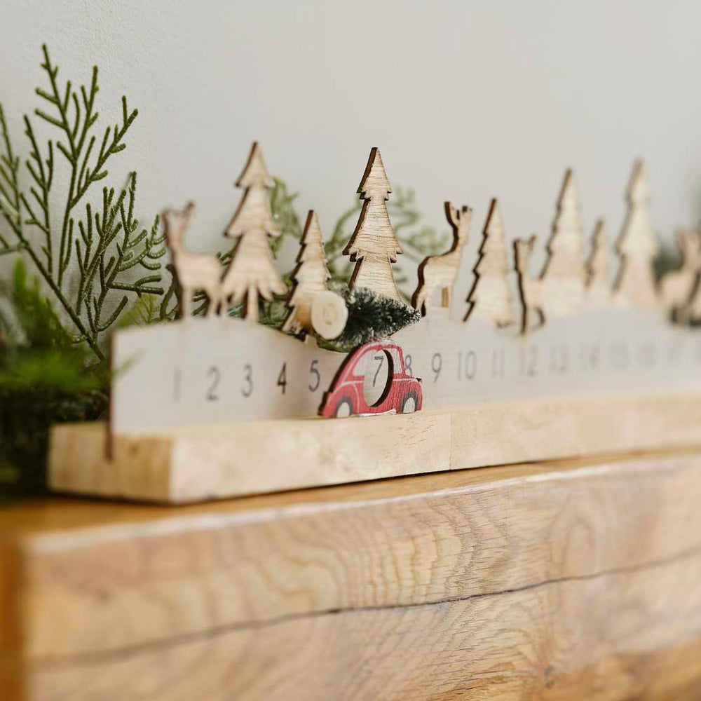 Wooden Reusable Advent Calendar with Moveable Car