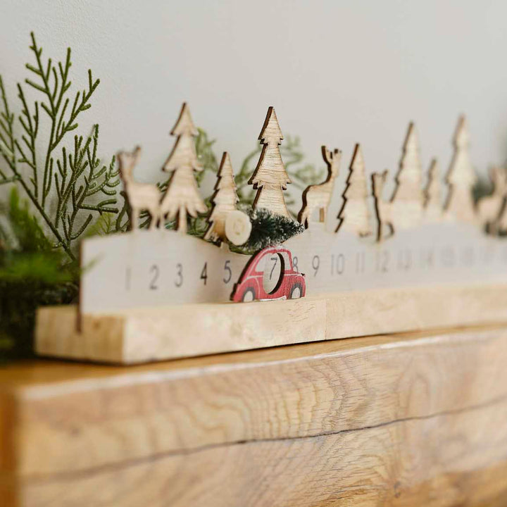 Wooden Reusable Advent Calendar with Moveable Car