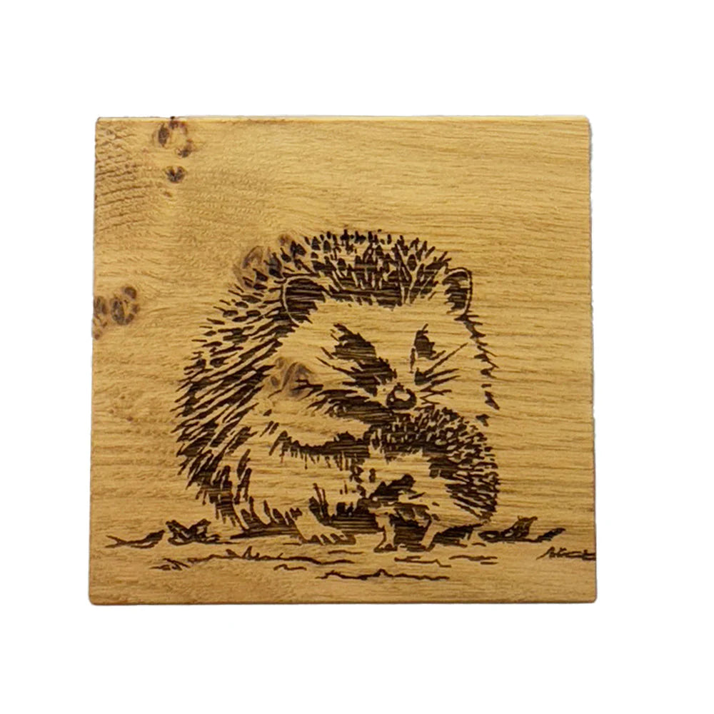 Woodland Hedgehogs Single Oak Coaster