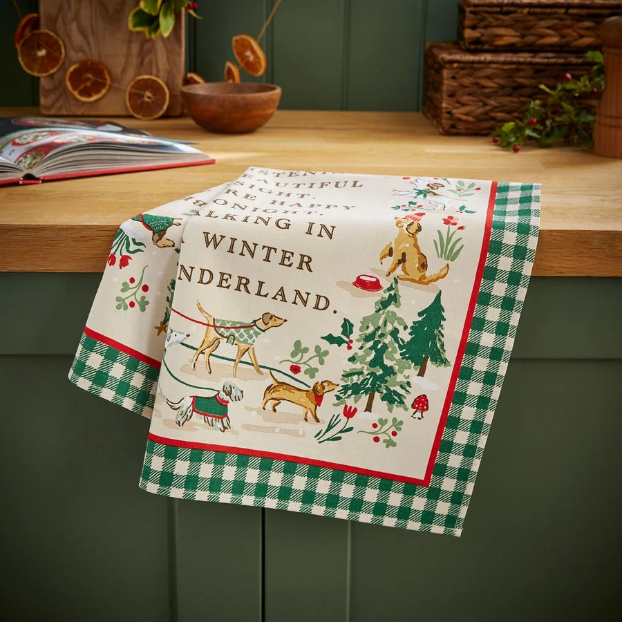 Winter Walkies Tea Towel