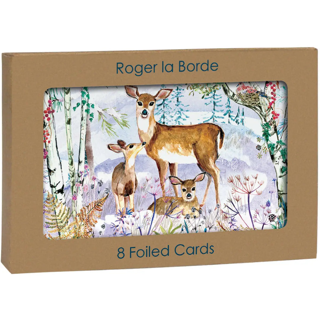 Wild Winter Forest Deer Gold Foil Christmas Petite Card Pack