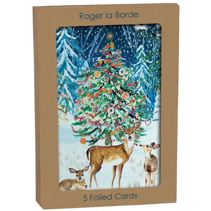 Wild Winter's Song Tree Foiled Christmas Card Kraft Box