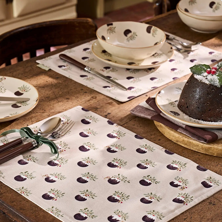 Christmas Puddings Washable Fabric Placemat - Set of 2