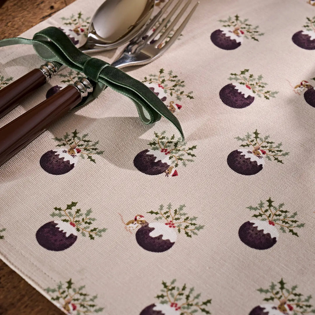 Christmas Puddings Washable Fabric Placemat - Set of 2