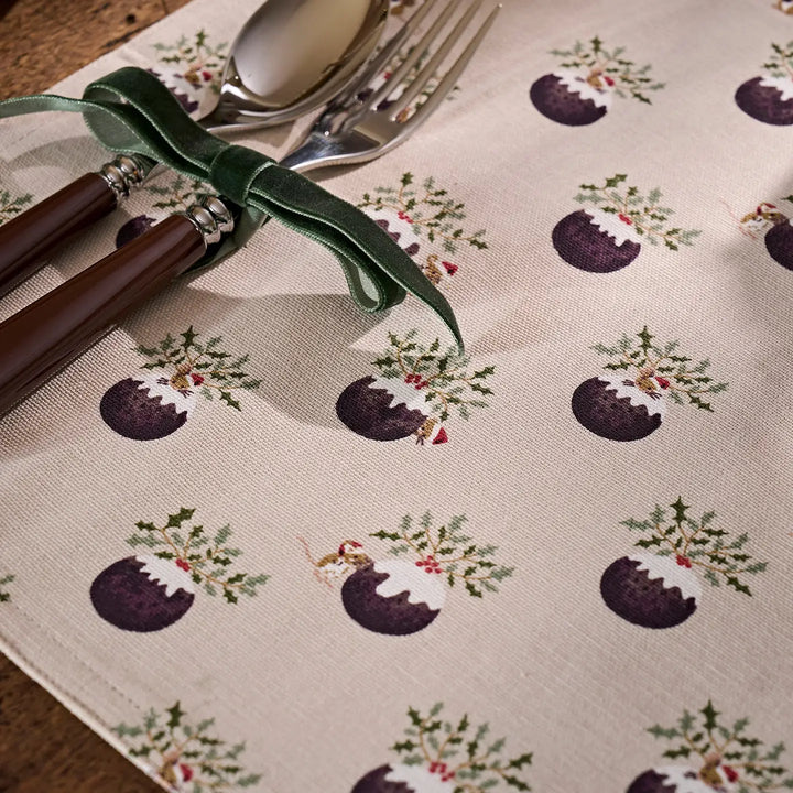 Christmas Puddings Washable Fabric Placemat - Set of 2