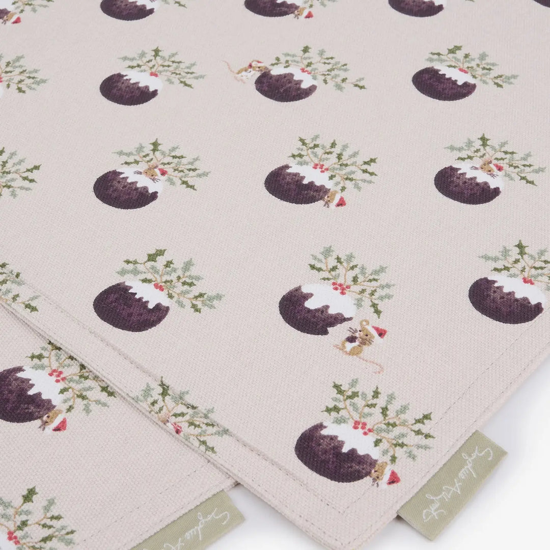 Christmas Puddings Washable Fabric Placemat - Set of 2