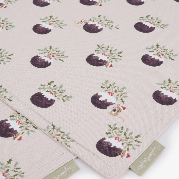 Christmas Puddings Washable Fabric Placemat - Set of 2
