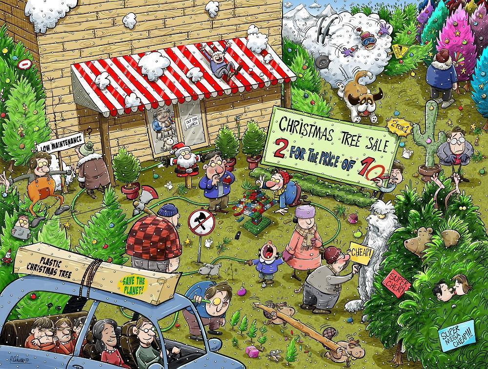 Chaos at Christmas Tree Farm 1000 Piece Jigsaw Puzzle