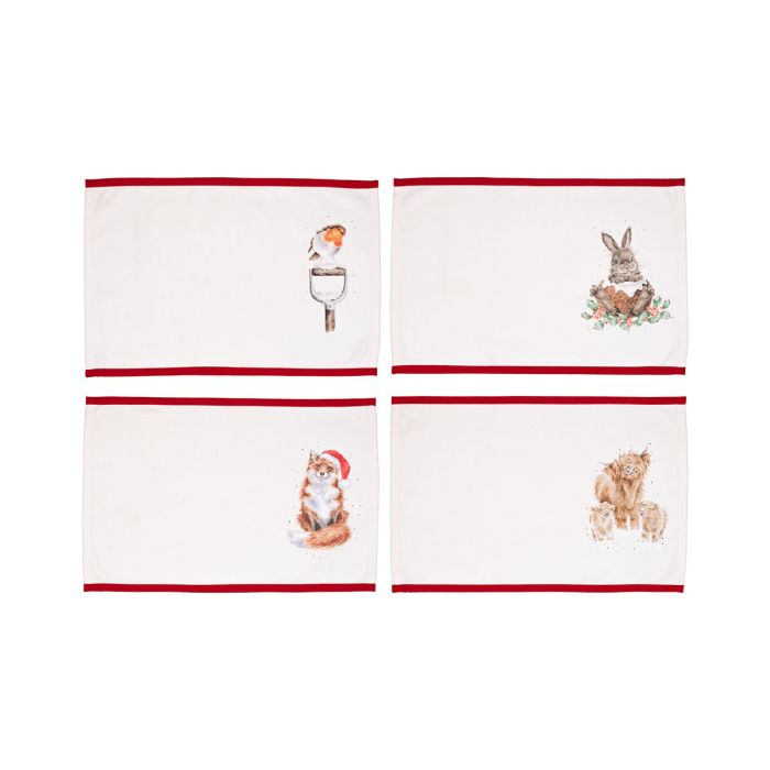 'Winter Woodland' Christmas Cloth Placemats- Set of Four