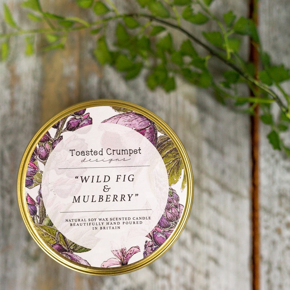 Wild Fig & Mulberry Candle in a Matt Gold Tin by Toasted Crumpet.