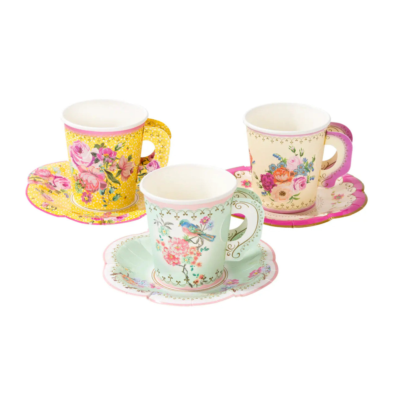Vintage Paper Teacups and Saucers Set - 12 pack 