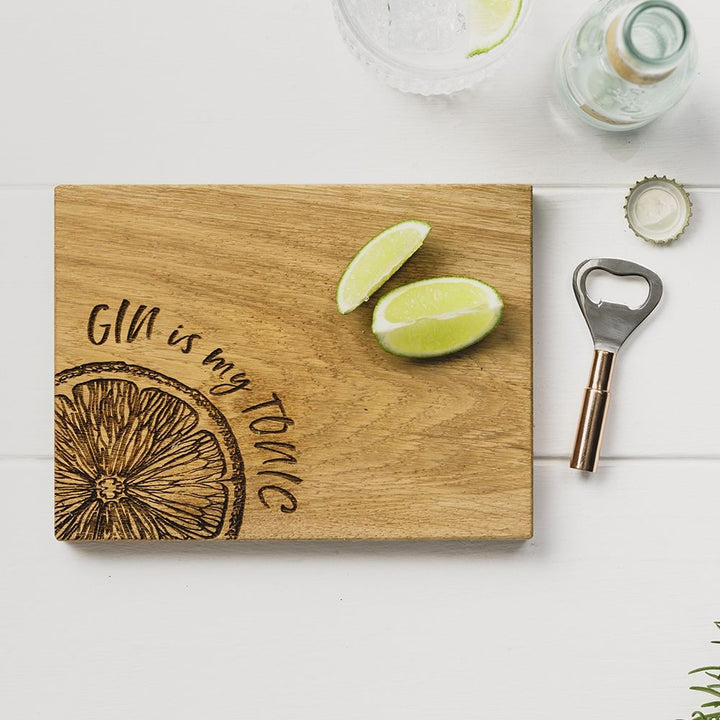 Gin is My Tonic Oak Cutting Board & Bottle Opener Set