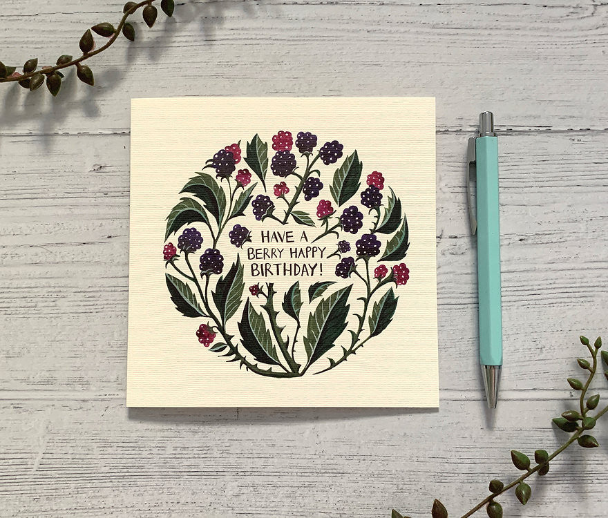 Have a Berry Happy Birthday Greeting card by Becky Amelia.