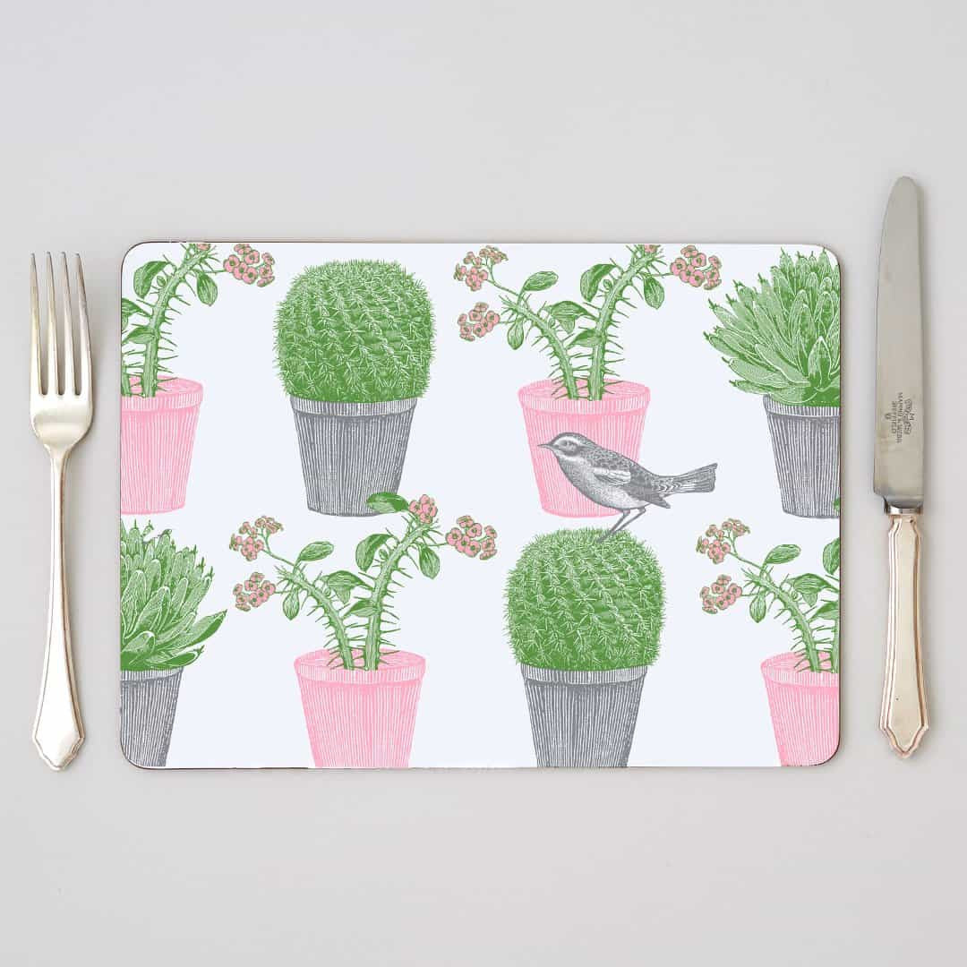 Cactus and Bird Set of 4 Placemats by Thornback and Peel.