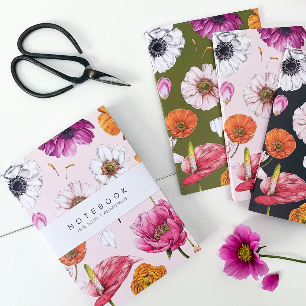 Floral Brights, Set of 3 A6 Notebooks by Catherine Lewis Design