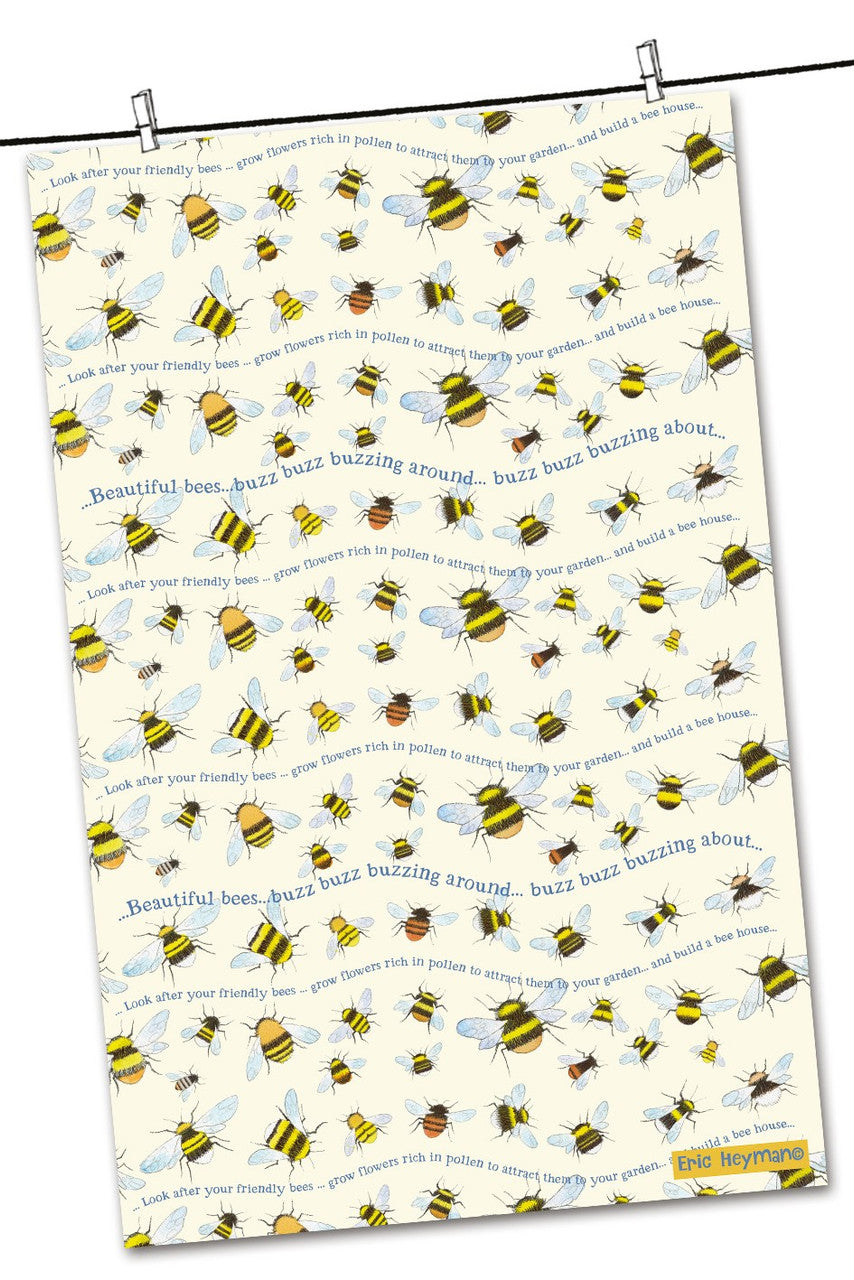 Bees 100% cotton tea towel from Emma Ball. Designed by Eric Heyman.