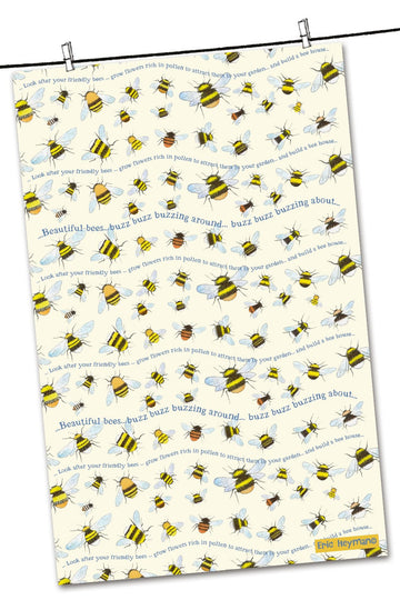 Bees 100% cotton tea towel from Emma Ball. Designed by Eric Heyman. Image