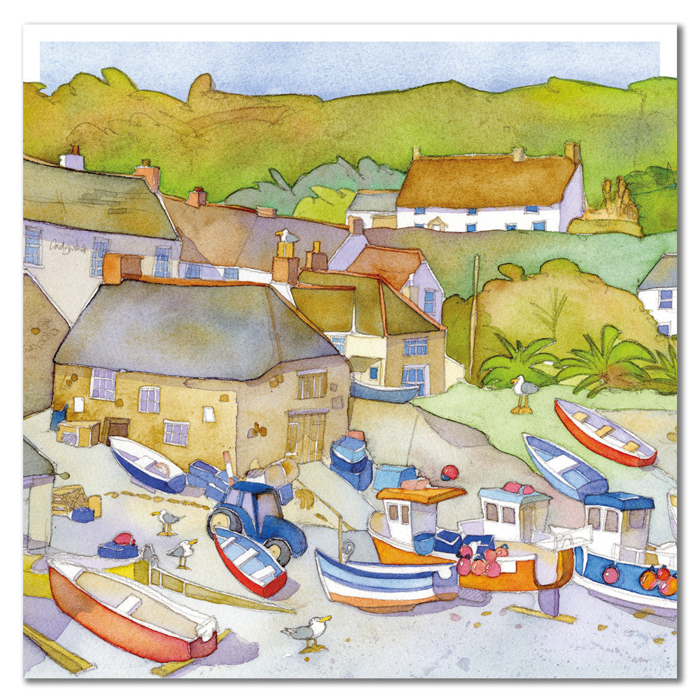  Boats on the Beach Greetings Card by Emma Ball.