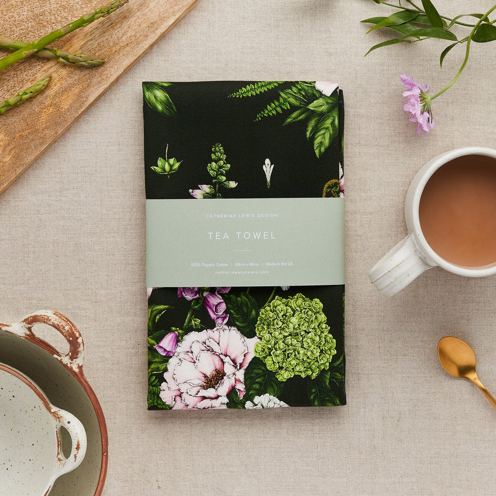Summer Garden Tea Towel - Dark Green