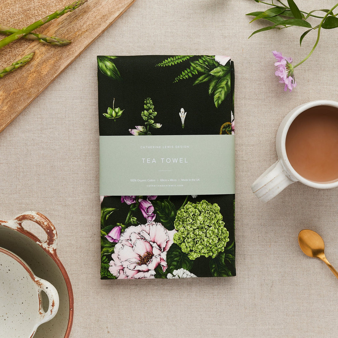 Summer Garden Tea Towel - Dark Green