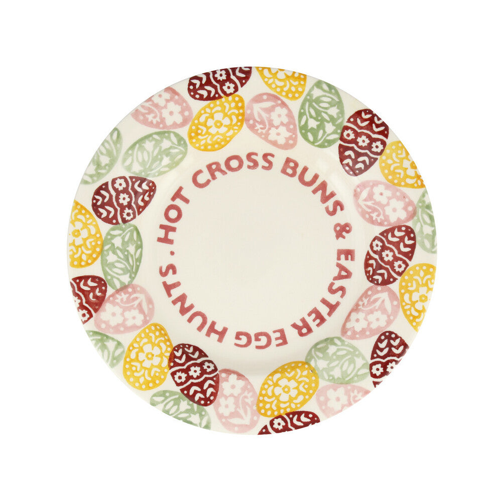 Emma Bridgewater Bright Easter Eggs Hot Cross Buns 8 1/2 inch plate. Handmade in England.