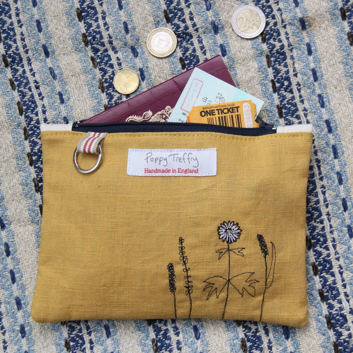 Wild Grasses Flat Embroidered Zip Purse with Keyring