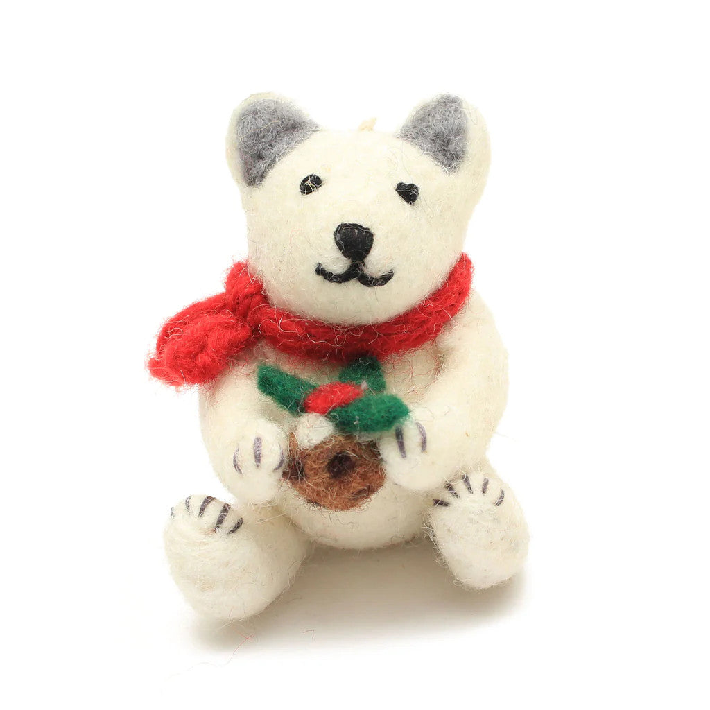 Polar Bear with Christmas Pudding Felt Decoration