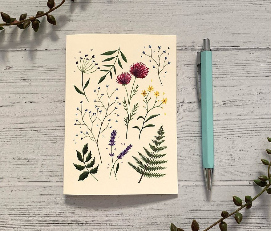 Pressed Wildflowers Greeting card by Becky Amelia.
