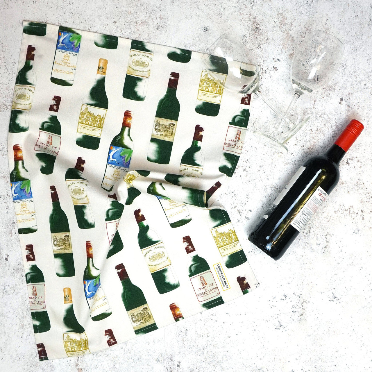 Red Bordeaux Tea Towel by Corinne Alexander.