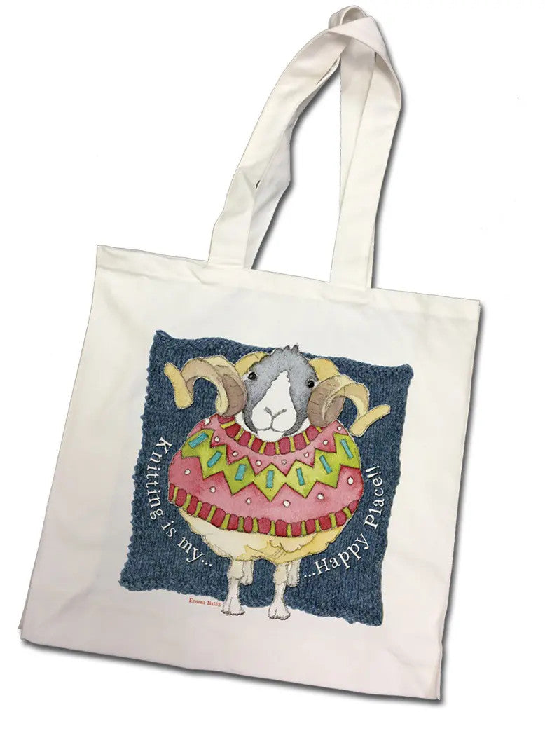 Knitting is my Happy Place Canvas bag by Emma Ball