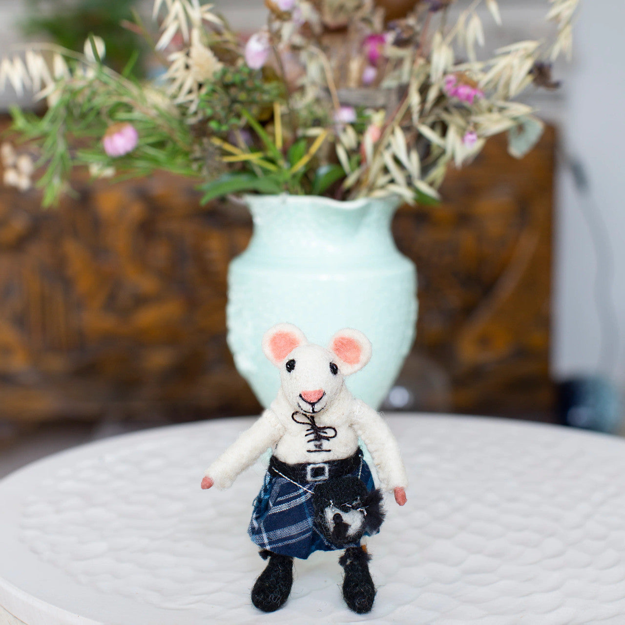 Scottish Felt Mouse in Blue Kilt