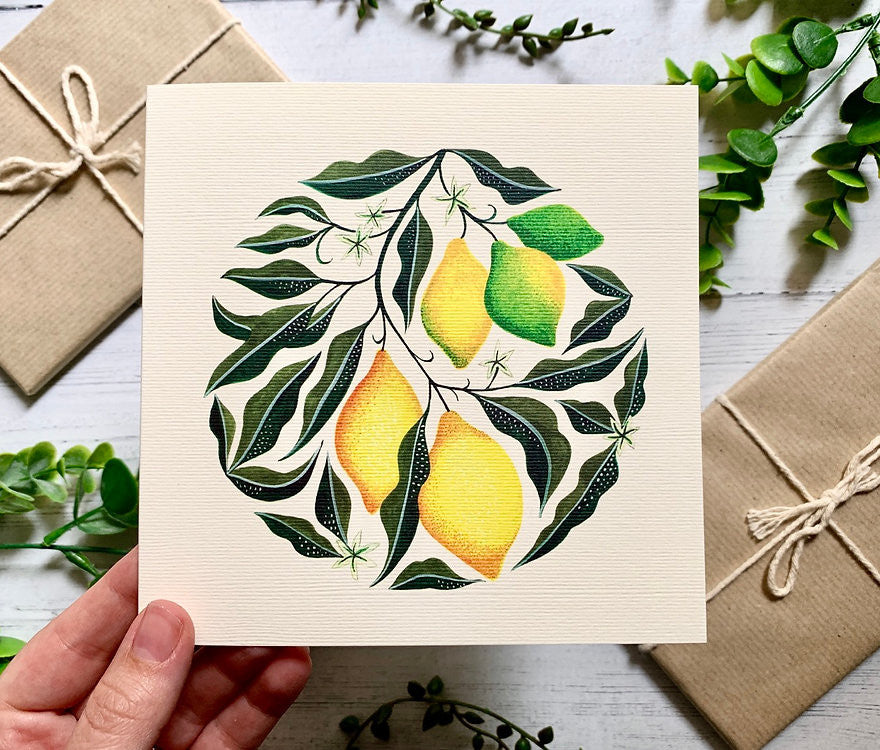 Lemon Tree Greeting card by Becky Amelia.