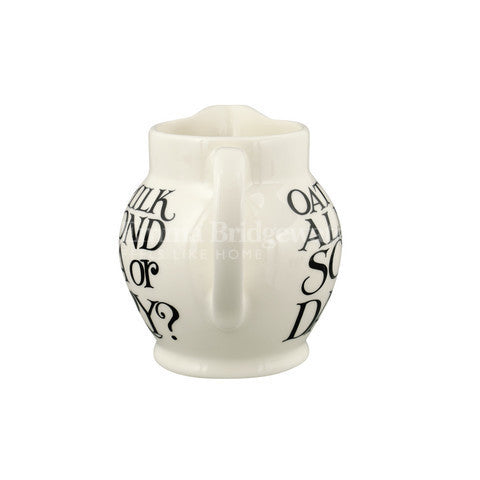 Emma Bridgewater handmade pottery Black Toast Soya or Dairy 1/2 Pint Jug.
