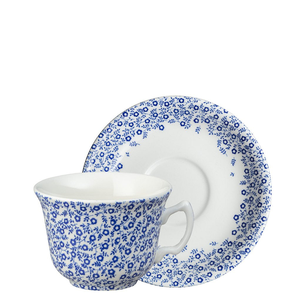 Burleigh Dark Blue Felicity Teacup and Saucer. Handmade in England.