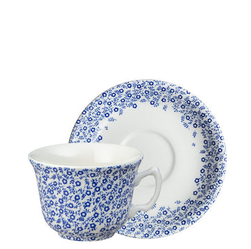 Burleigh Dark Blue Felicity Teacup and Saucer. Handmade in England. Image